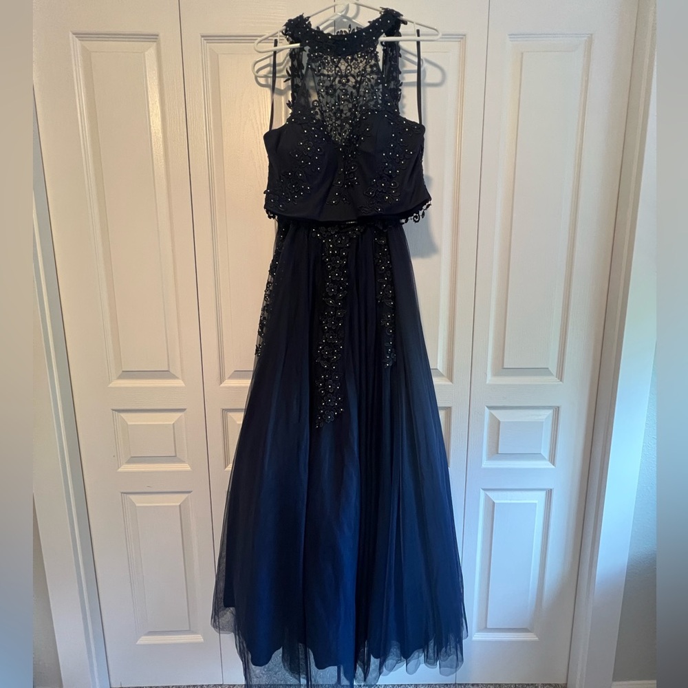 Navy blue two piece formal dress